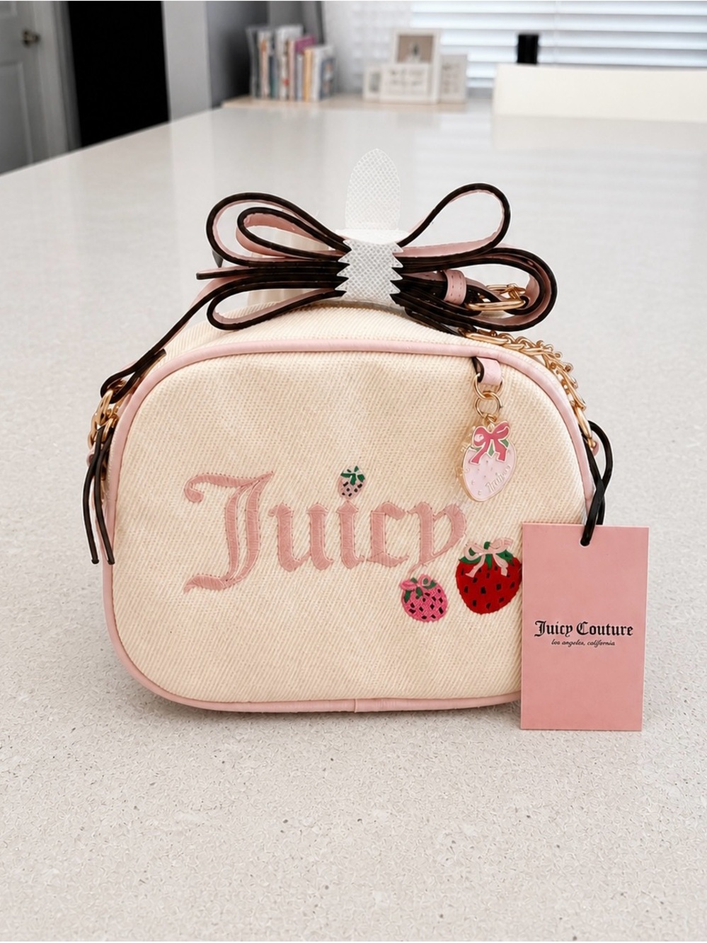 Juicy Couture Cream and Pink Strawberry Camera Crossbody
